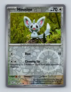 Minccino 136 2024 Pokemon Temporal Forces Yuka Morii Reverse Holo Card NM+ (a) - Image 1