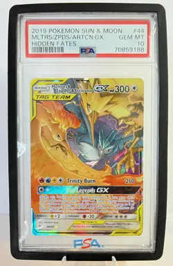 Pokemon PSA 10 Moltres & Zapdos & Articuno GX 44/68 Hidden Fates Full Art Mint - Image 1