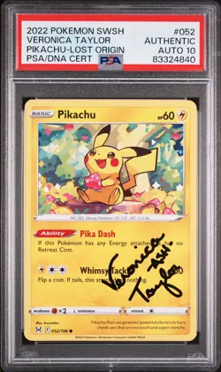 Pokemon Pikachu Sword Shield Lost Origin #52 Common PSA Auto 10 Veronica Taylor - Image 1