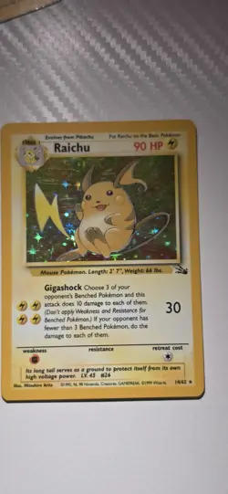 Pokemon TCG Raichu Fossil Holo Rare Card 14/62 Unlimited - Image 1