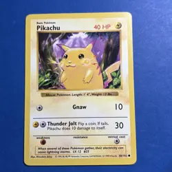 1999 Pokemon Base Set Shadowless Pikachu 58/102 LP Card - Image 1