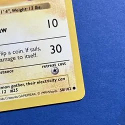 1999 Pokemon Base Set Shadowless Pikachu 58/102 LP Card - Image 4