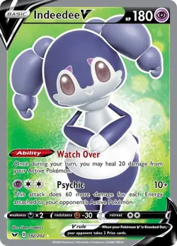Indeedee V 192/202 Ultra Rare SWSH01 NM Full Art Holo Pokemon Card - Image 1