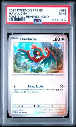 PSA9 Hawlucha 2025 Pokemon SV Prismatic Evolutions Poke Ball Reverse Holo 089 - Image 1