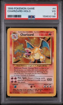Pokemon 1999 TCG Charizard Base Set 4/102 Unlimited Holo Rare - PSA 3 VINTAGE - Image 1