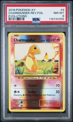 2016 Pokemon XY Trading Card #9 Charmander Rev. Foil Evolutions PSA 8 NM MT - Image 1