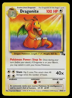 Pokemon Card - Dragonite Fossil 19/62 Rare - Image 1