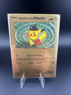 Special Delivery Pikachu Card Fan Art Ultra Rare Pokemon Gold Foil - Image 1