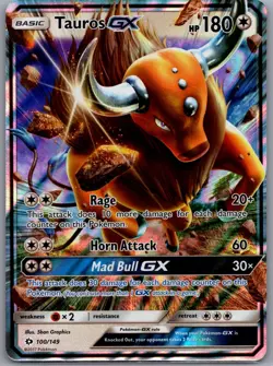 Tauros GX 100/149 Holo Ultra Rare SM Base Set Pokemon Near Mint - Image 1