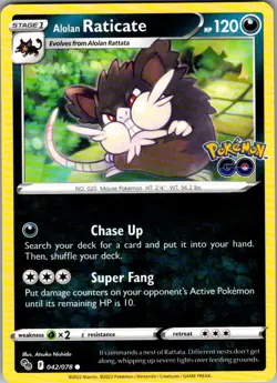 Alolan Raticate Pokemon GO 042/078 Common Pokemon Near Mint - Image 1