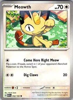 Meowth 151 052/165 Common Pokemon Near Mint - Image 1