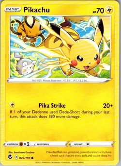 Pikachu Silver Tempest 049/195 Common Pokemon Near Mint - Image 1