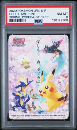 2020 POKEMON JPN S PROMO STICKER LET'S HAVE FUN! SPRING, POKEKA PSA 8 - Image 1