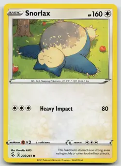 Snorlax 206/264 Common Fusion Strike Pokemon Near Mint - Image 1