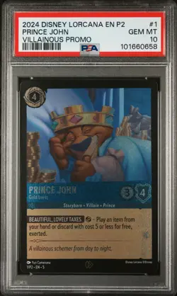 2024 DISNEY LORCANA EN P2-PROMO VILLAINOUS PROMO PRINCE JOHN - GOLD LOVER PSA 10 - Image 1