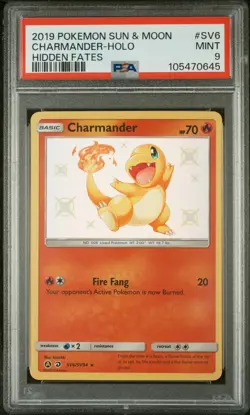 2019 Pokemon Charmander Holo SV6/SV94 Sun & Moon Hidden Fates Shiny PSA 9 MINT - Image 1