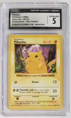 Pokemon Pikachu Red Cheeks Shadowless 58/102 CGC 5 Excellent - Image 1