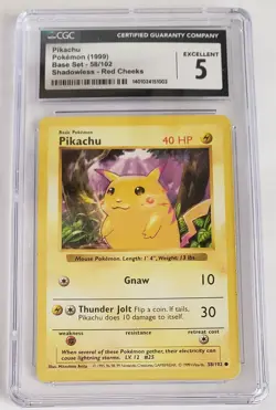 Pokemon Pikachu Red Cheeks Shadowless 58/102 CGC 5 Excellent - Image 2