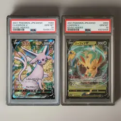 PSA 10 Cards Espeon V FA #080 & Leafeon V #002 Pokemon Japanese Eevee Heroes set - Image 1