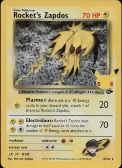 Rocket's Zapdos 15/132 NM Celebrations: Classic Collection Holo Pokemon - Image 1