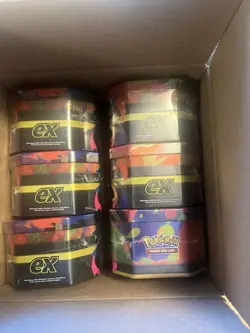 Pokemon TCG ex Tin Box Booster Set Mega Charizard X & Y 6 Boxes English - Image 1