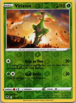 Pokemon TCG Virizion 014/195 Silver Tempest Rev Holo NM - Image 1