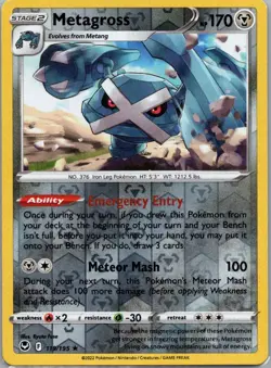 Pokemon TCG Metagross 119/195 Silver Tempest Rev Holo NM - Image 1