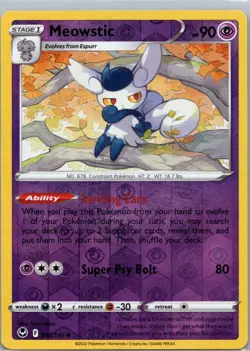 Pokemon TCG Meowstic 082/195 Silver Tempest Rev Holo NM - Image 1