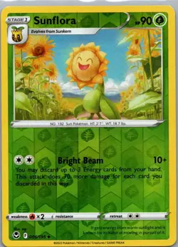Pokemon TCG Sunflora 006/195 Silver Tempest Rev Holo LP [4XBBIS] - Image 1