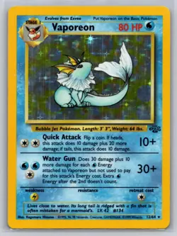 Vaporeon 12/64 Holo Rare Jungle Pokemon Unlimited Holo Lightly Played - Image 1