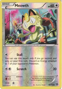 Meowth 88/114 Common Steam Siege Pokemon Reverse Holo Near Mint - Image 1