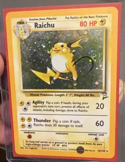 Pokemon TCG Raichu Base Set 2 16/130 Holo Rare WITH SWIRL English LP/MP - Image 1