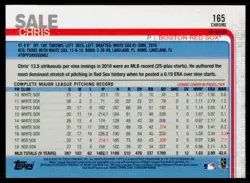 2019 Topps Chrome Chris Sale 165 Refractor Boston Red Sox - Image 2