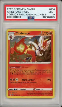 2020 Pokemon SWSH Cinderace Cosmos Holo Promo Fall Collector Chest #034 PSA 9 - Image 1