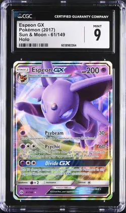 CGC 9 MINT Espeon GX 61/149 Sun & Moon Ultra Rare Holo 2017 Pokemon - Image 1