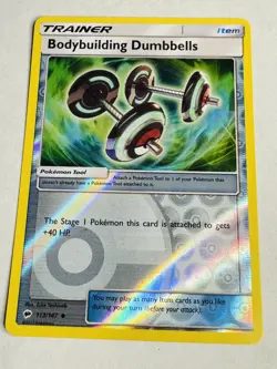 Bodybuilding Dumbbells 113/147 S&M Burning Shadows Pokemon Card Reverse Holo Nm - Image 1
