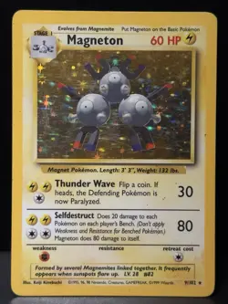 Magneton 9/102 WOTC Base Set Unlimited Holo Rare Holo Pokemon Card LP - Image 1