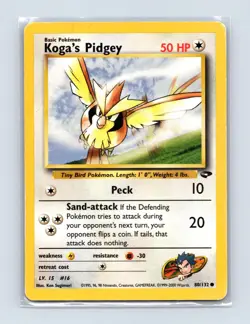 Koga's Pidgey 80/132 Common Gym Challenge Pokemon Unlimited Lightly Played - Image 1