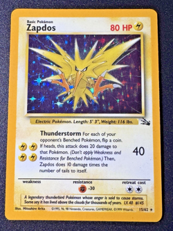 Zapdos 15/62 Fossil Pokemon Card Corrected Holo Foil Rare MP - Image 1