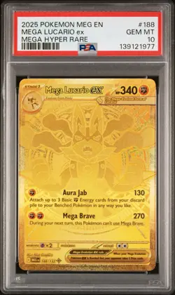 2025 Pokemon Mega Evolution Lucario ex Hyper Rare #188/132 PSA 10 GEM MINT - Image 1