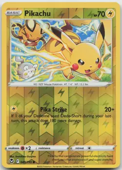 Pikachu 049/195 Common Silver Tempest Pokemon Reverse Holo Near Mint - Image 1