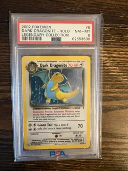 2002 Pokemon Dark Dragonite Holo #5/110 Legendary Collection PSA 8 - Image 1