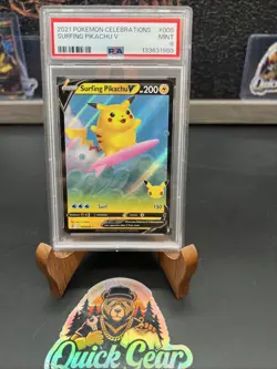 2021 Pokemon Celebrations #008 Surfing Pikachu V PSA 9 Card MINT - Image 1