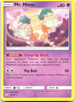 Mr. Mime 66/181 Rare Team Up Pokemon Reverse Holo Near Mint - Image 1