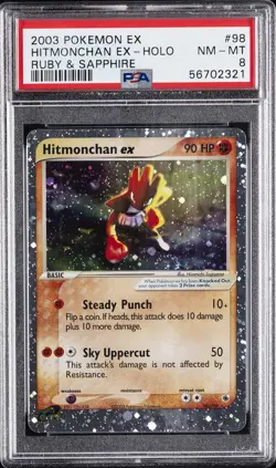 2003 POKEMON EX RUBY & SAPPHIRE #98 HITMONCHAN EX-HOLO PSA 8 - Image 1