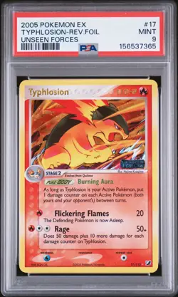 2005 POKEMON EX UNSEEN FORCES #17 TYPHLOSION-REVERSE FOIL PSA 9 - Image 1