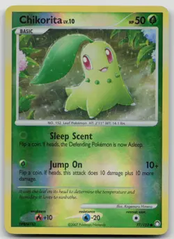 Pokemon Chikorita Reverse Holo Common Mysterious Treasures 77/123 LP - Image 1