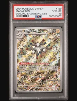 2024 POKEMON SVP SURGING SPARKS POKEMON CENTER ETB PROMO #159 MAGNETON PSA 10 - Image 1