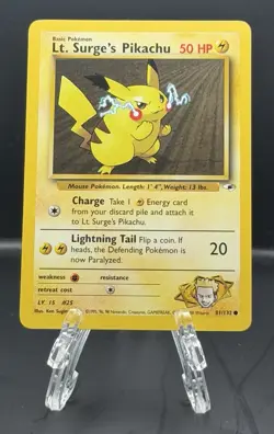 Pokemon TCG Lt. Surge's Pikachu 81/132 Gym Heroes Regular Common 50 HP ENG 1999 - Image 1