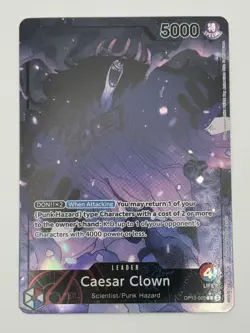 One Piece OP10-002 Caesar Clown Alt Art (Parallel) Leader Royal Blood English NM - Image 1